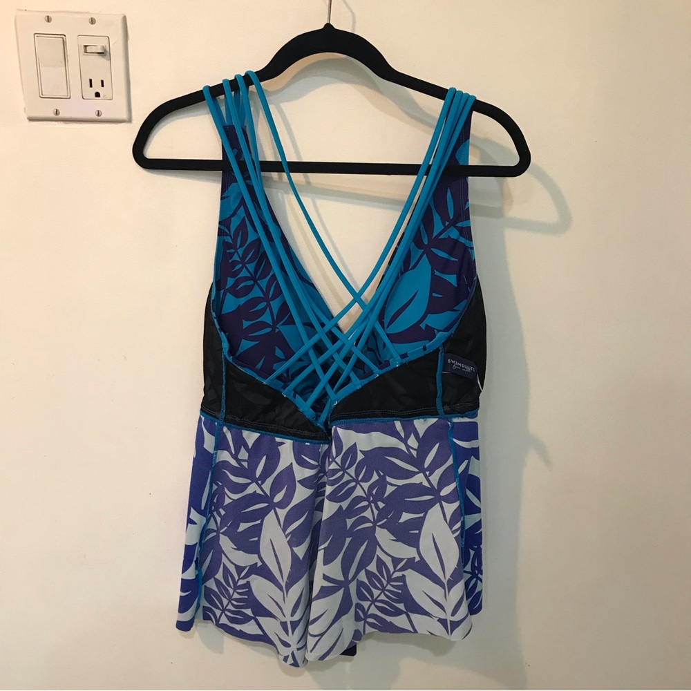 Swimsuits for All Blue Floral print Bathing Suit top Tankini 24 Criss cross - Picture 12 of 14
